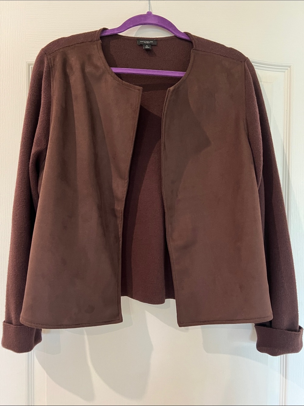 Ann Taylor Factory Brown Collarless Open-Front Blazer